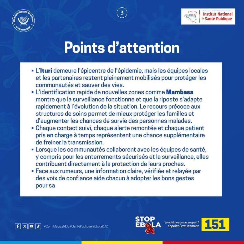 Mise à jour du 01 Juin – 02 Juin 2026 – Épidémie de la Maladie à Virus Ebola en RDC